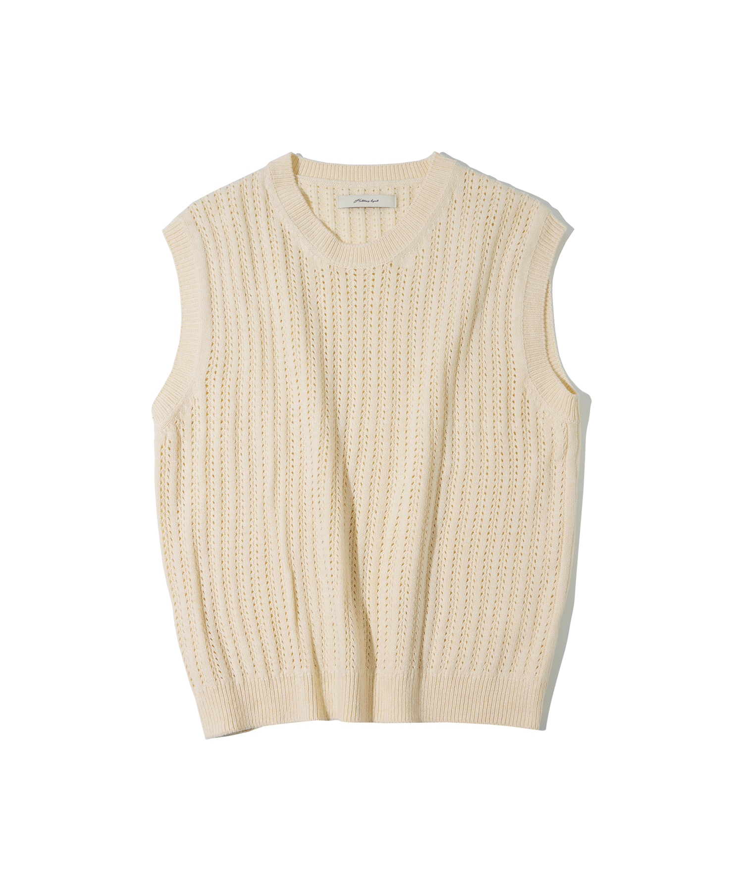 T20011 Hole round knit vest_Light beige