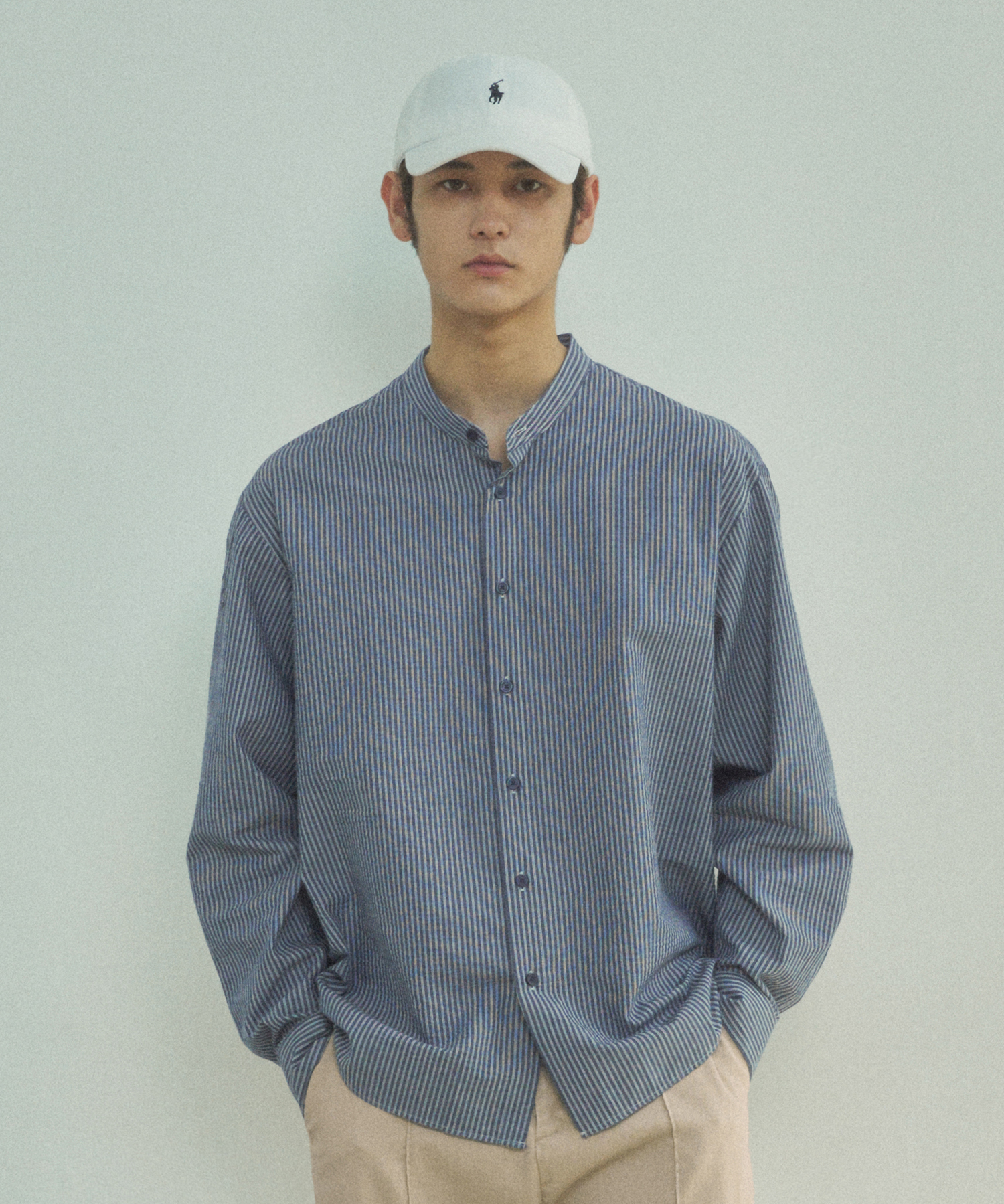 T20027 Stripe henry-neck shirt_Navy