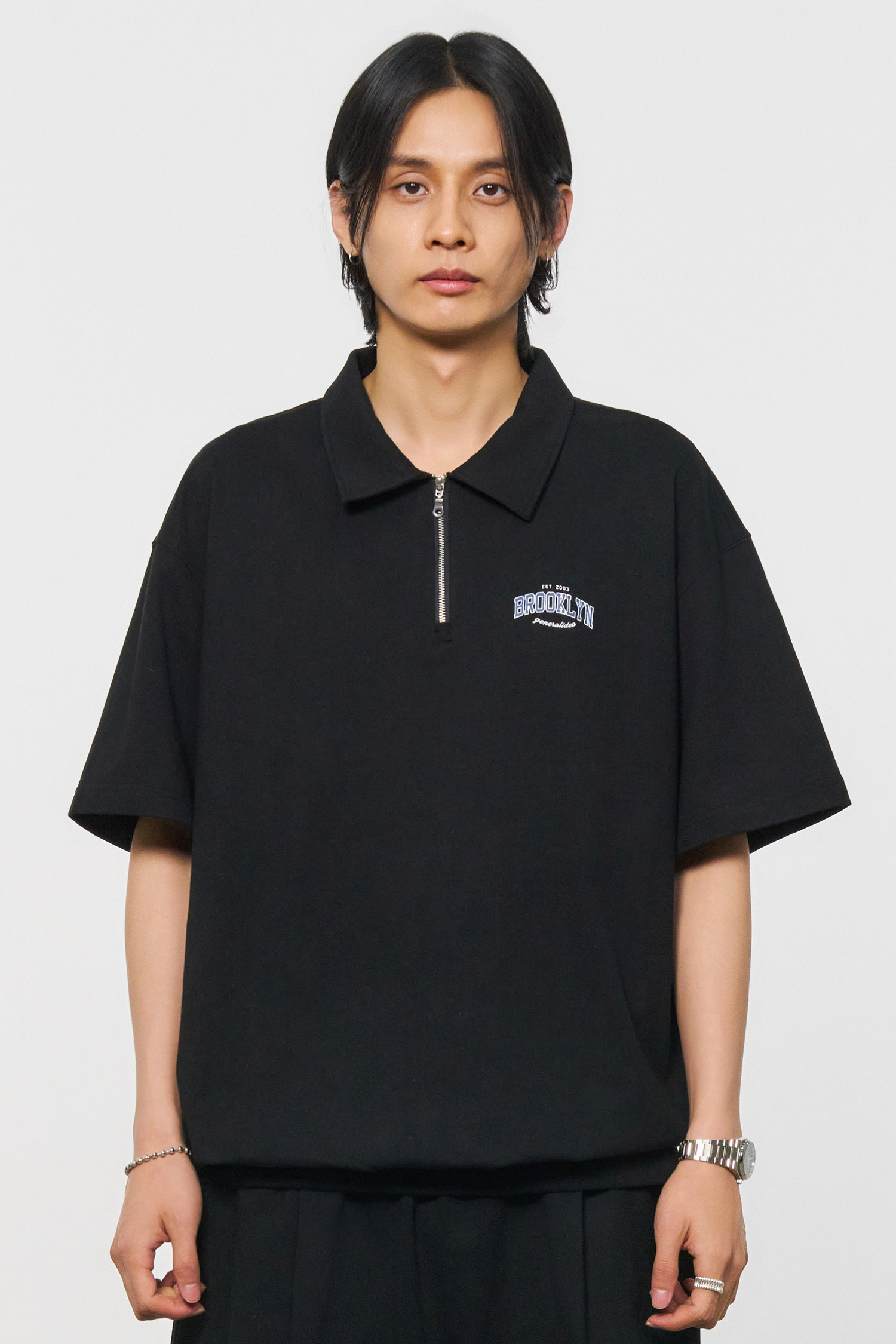UNISEX 브루클린 미니 쭈리 카라 반팔 티셔츠 [BLACK]