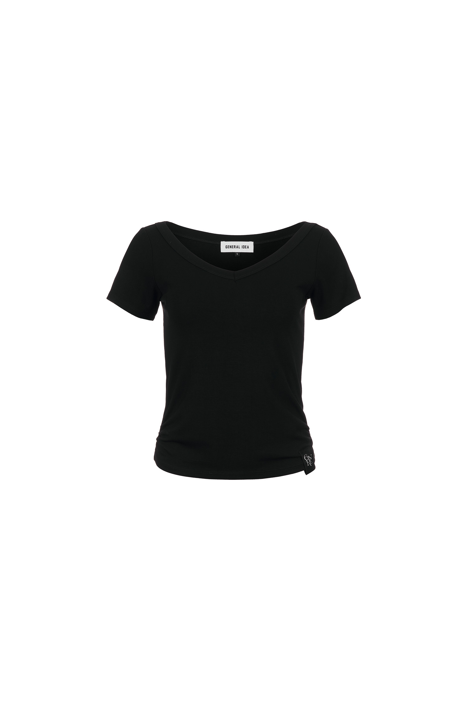 WOMAN 브이넥 셔링 하프 티셔츠 [BLACK]