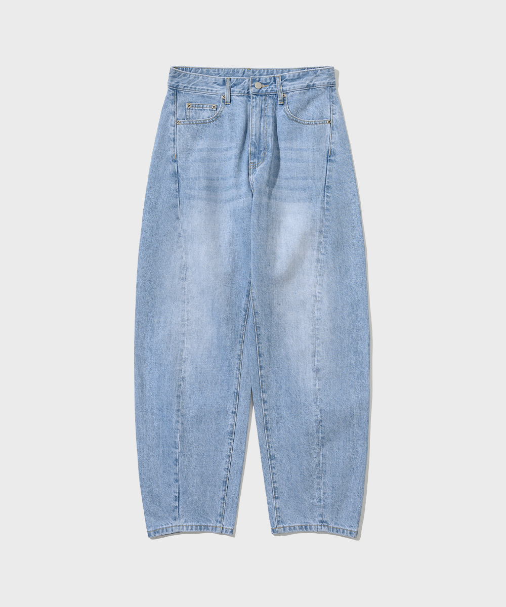 Curved Wide Denim Pants_Light Blue