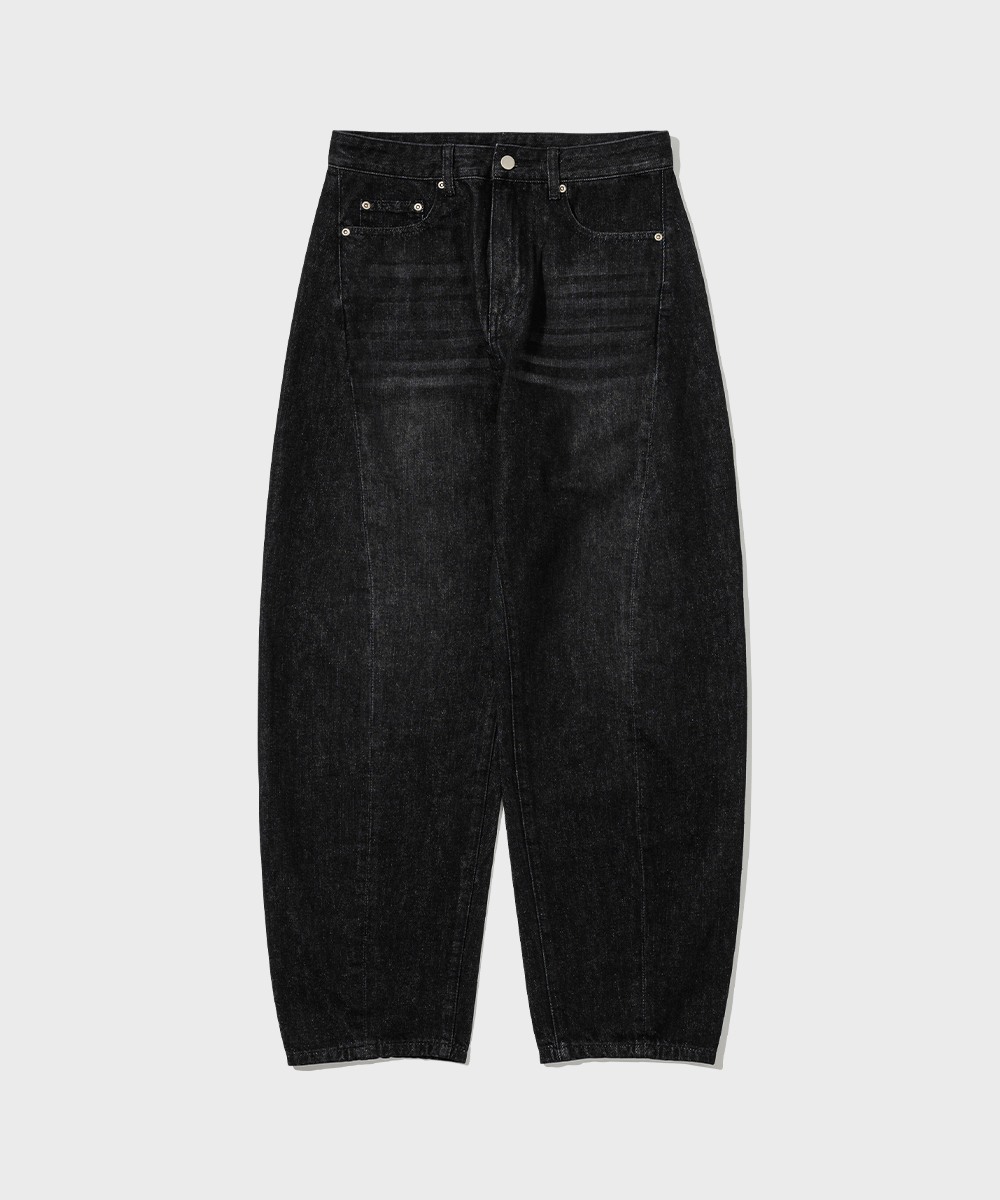 Curved Wide Denim Pants_Black Jean