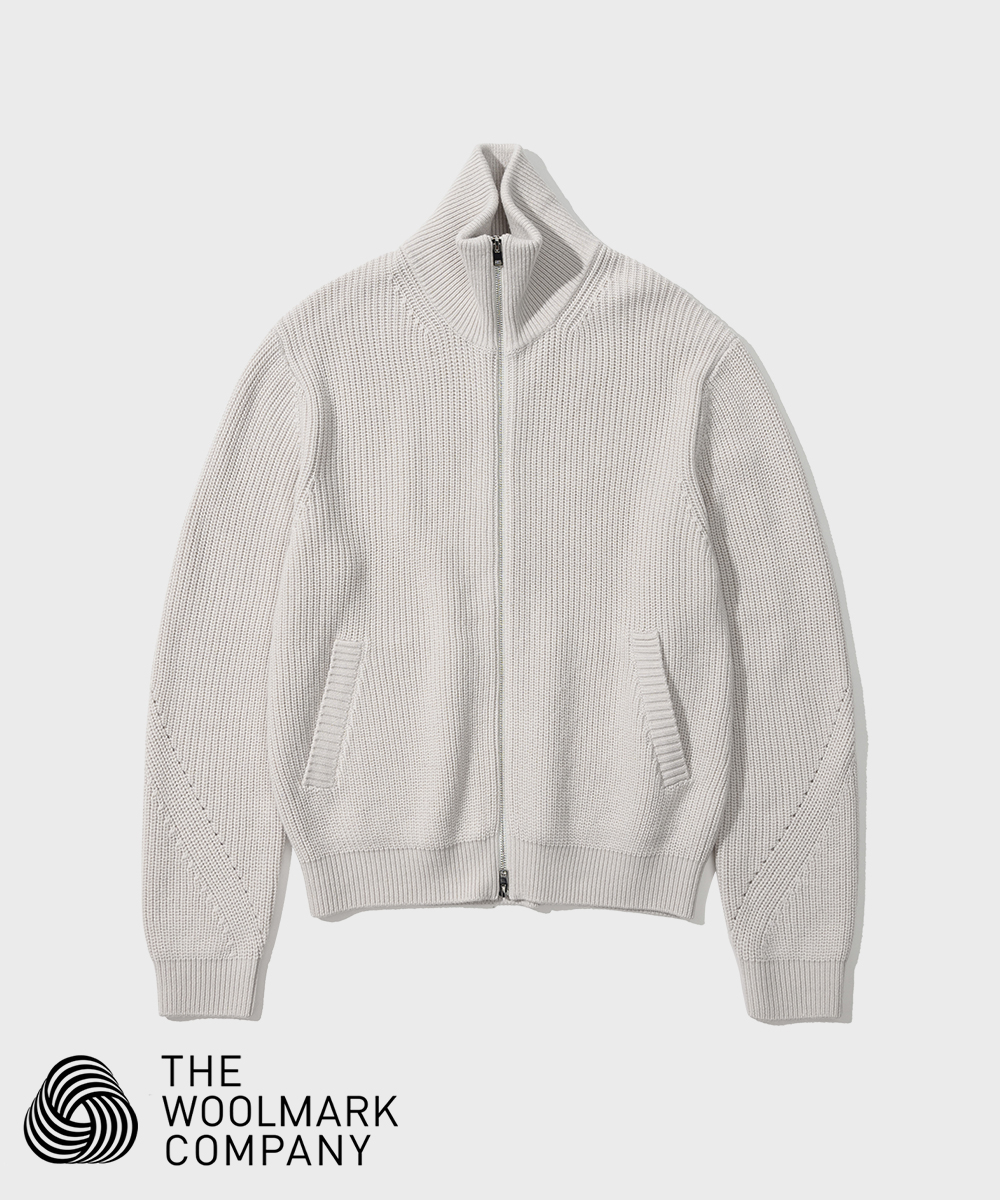 Oblique Line Merino Wool Pull Zip-up_Almond Milk