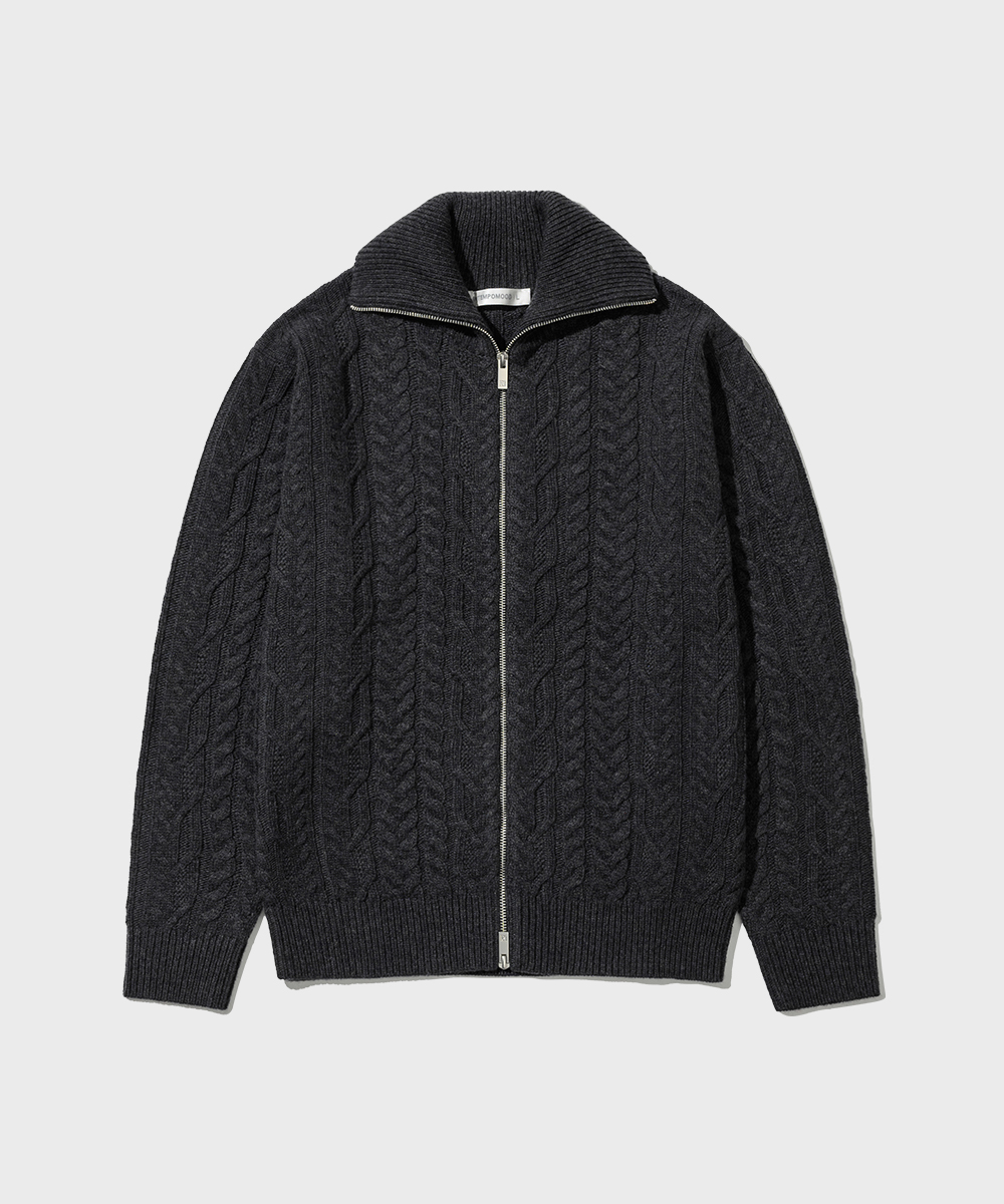 Fisherman Zip-up Knit_Charcoal