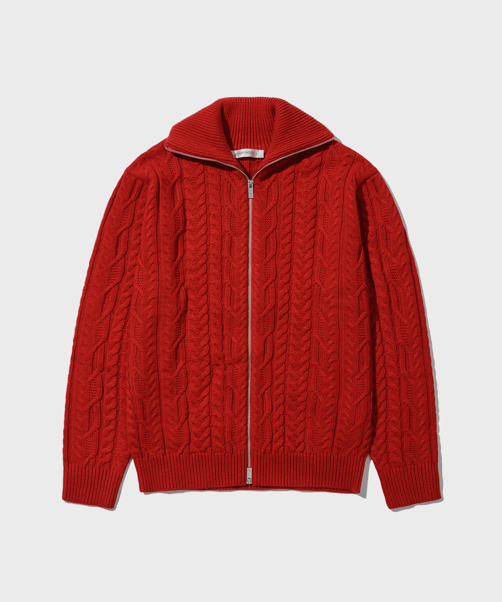 Fisherman Zip-up Knit_Red