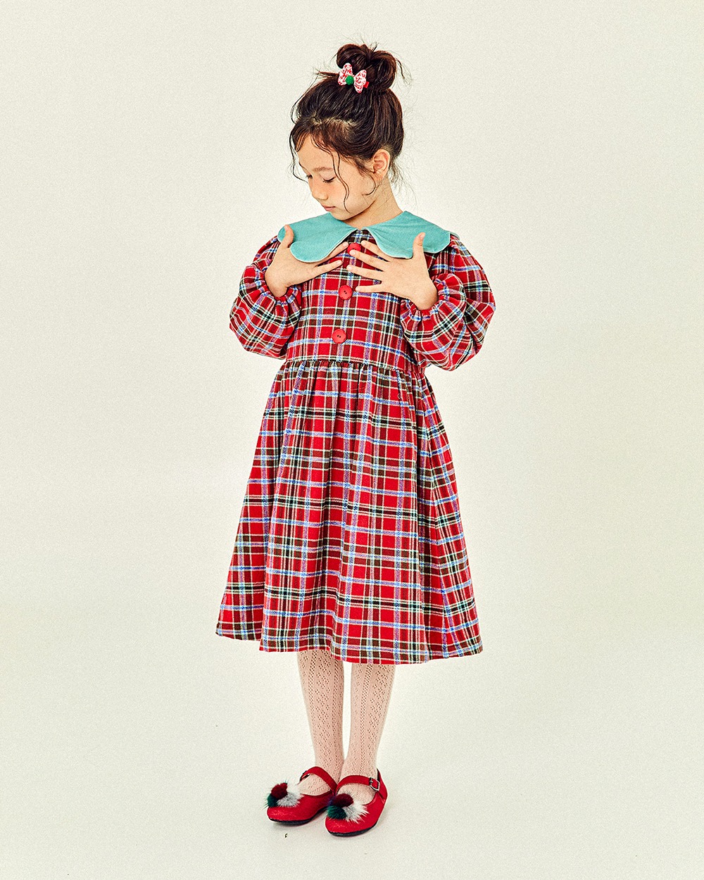 [역시즌 100원딜] 캠핑 어드벤처 페탈 칼라 체크 드레스 레드