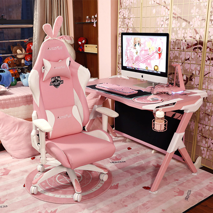 AutoFull 자랑 바람 게임 의자 핑크 눈 토끼 의자 소녀 컴퓨터 의자 홈 앵커 라이브 게임 의자