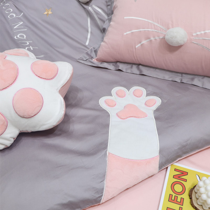 ins girl heart net red fourpiece pink cat claw 자수 60 long-staple cotton cute cotton pure cotton bedding