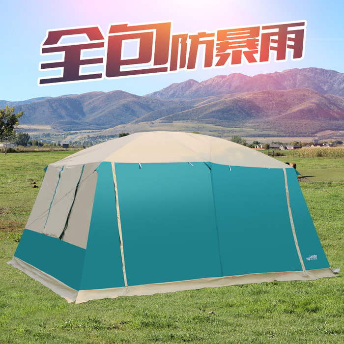 대형 텐트 야외 캠핑 2 개의 방과 1 개의 거실 4-5-6-8-12 명 가족 그룹 캠핑 더블 레이어 두껍게 안티 폭풍