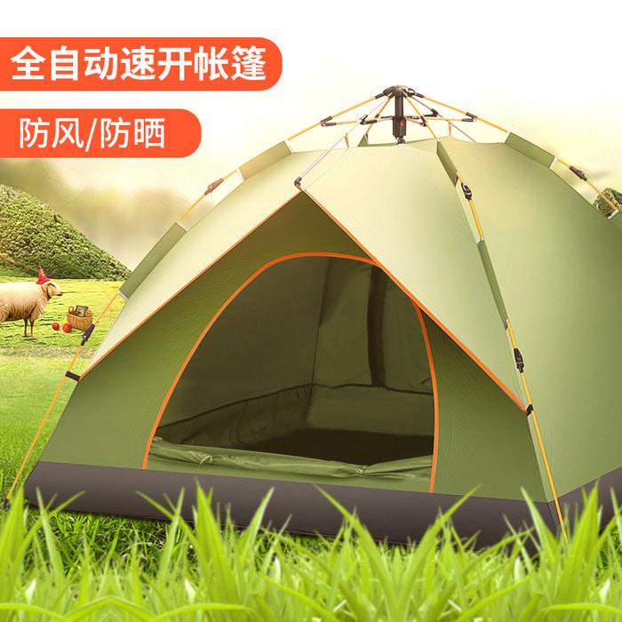 Kuangtu 완전 자동 텐트 야외 3-4 명 2 개의 침실과 1 개의 거실 두꺼운 방수 2 명 싱글 캠핑 야외 캠핑