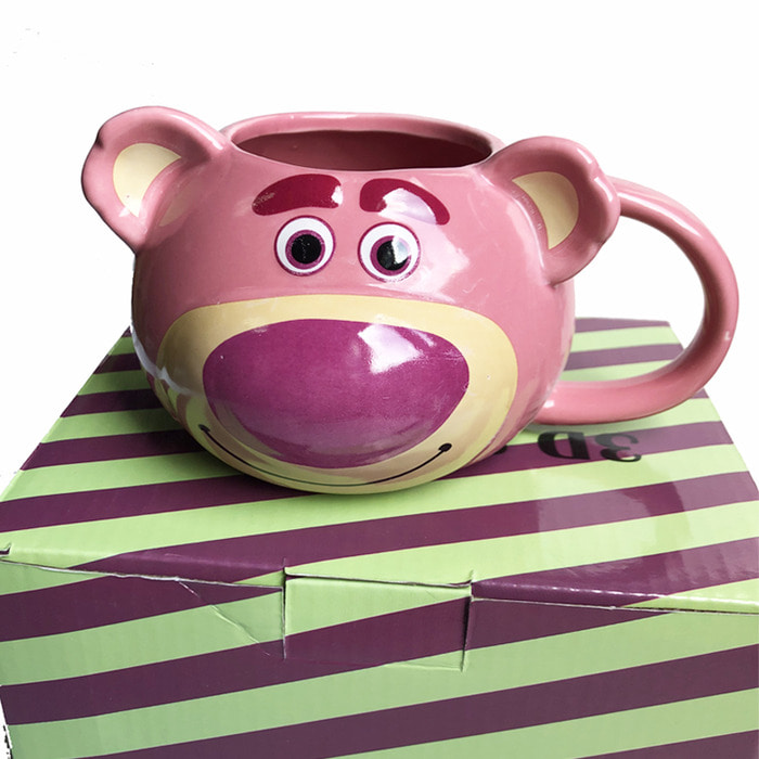 딸기 곰 세라믹 컵 키덜트 만화 물 컵 핑크 동물 귀여운 곰 마크 컵 여자 친구를위한 선물