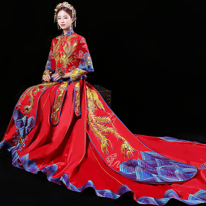 Xiuhe 의류 신부 2020 새로운 중국 스타일 웨딩 쇼 기모노 웨딩 드레스 겨울 피닉스 크라운 xia 파이 테일 Xiuhe