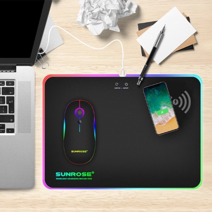 게임마우스패드 RGB 발광마우스패드 슬라이드 하드 IOS 안드로이드폰 QI 무선충전 마우스패드