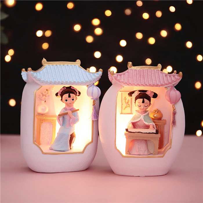 궁전 격자 창조적 인 디자인 램프 고대 스타일 hanfu 인형 밤 빛 장식품 소녀 심장 방 장식 램프 선물
