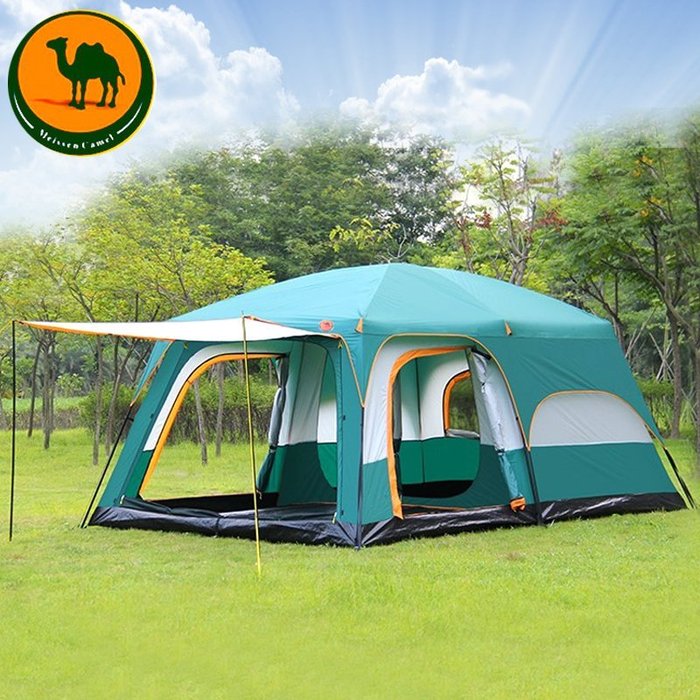 낙타 텐트 패밀리 야외 2 베드룸 및 1 리빙 텐트 초대형 6 명 8 명 10 명 12 명 두꺼운 야외 캠핑