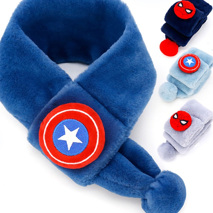 정품 마블 스파이더맨 캡틴아메리카 목도리 아동용 유아용 극세사 토끼털