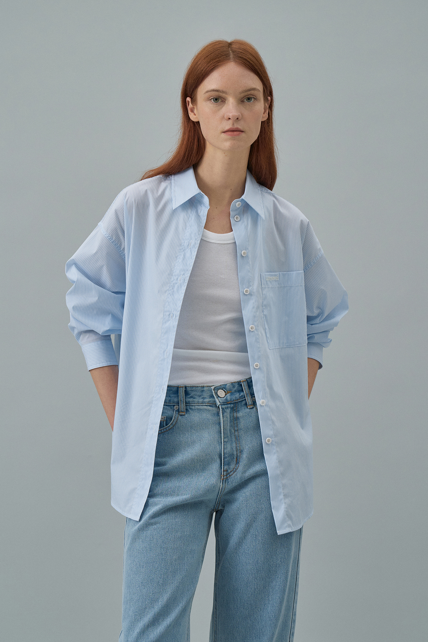 Stripe Embroidery Shirt[LMBDSPSH302]-Sky Blue