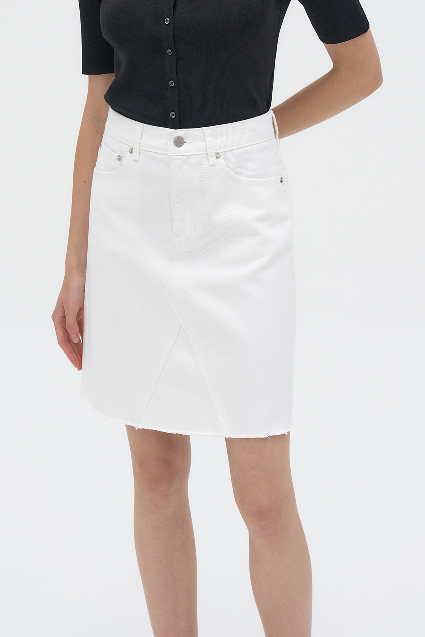 White Cutting Midi Denim Skirt[LMBDSUDN4117]
