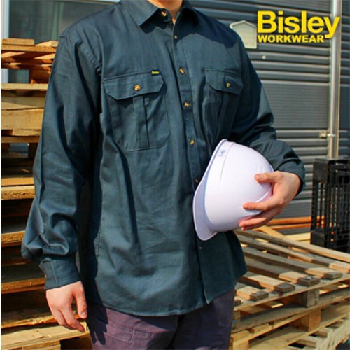 비즐리 남성셔츠 작업복 오리지널 코튼 드릴 셔츠 bisley BS6433 청녹색