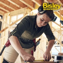 비즐리 워크웨어 여성셔츠 작업복 bisley BLC6063 롤업 스트레치 브이넥