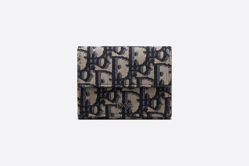 디올 3단 지갑 베이지 &amp; 블랙 Dior Oblique 자카드 2OBBC110YSE_H05E