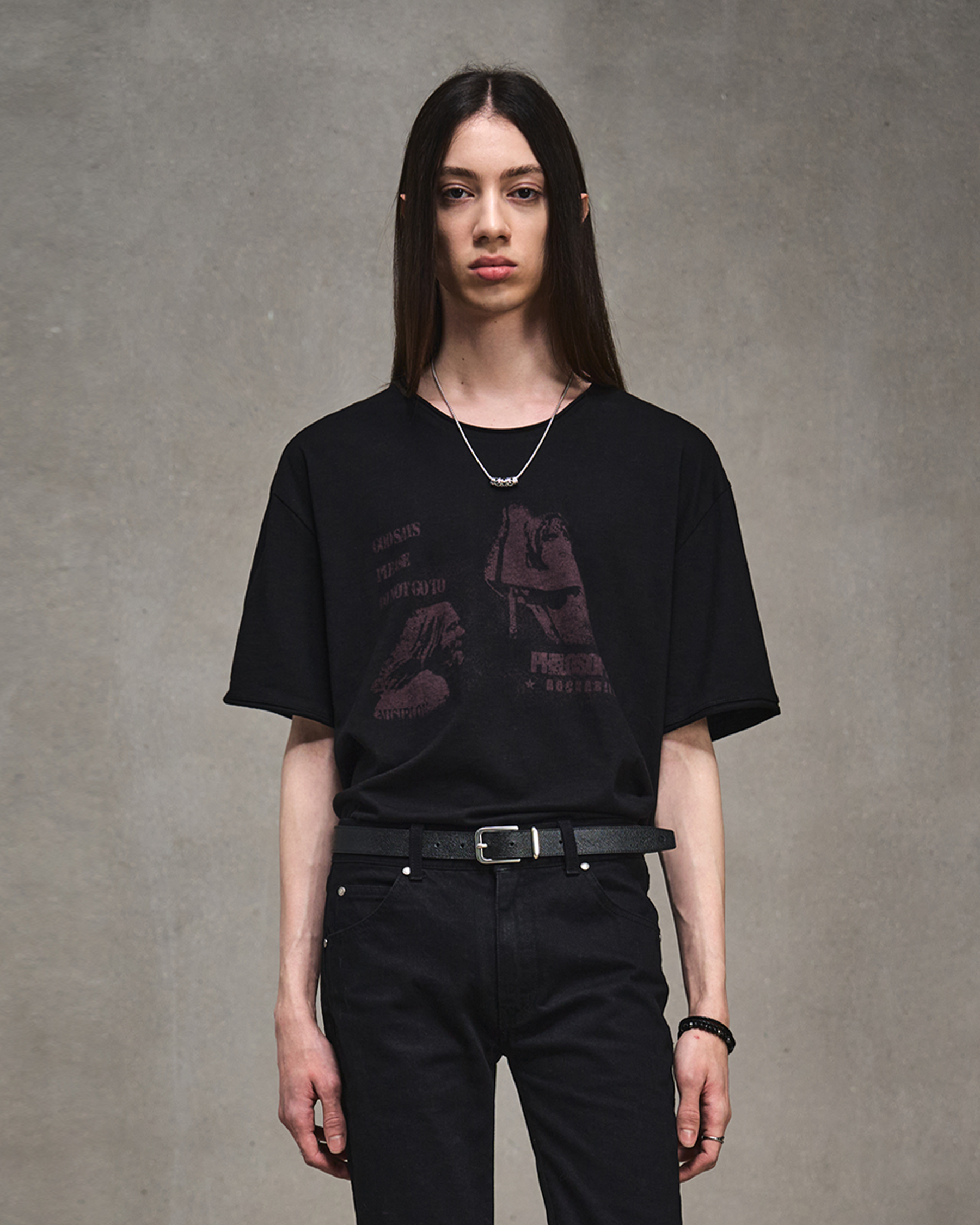 ROCKABILLY 슬러브 스쿱넥 하프 티셔츠 BLACK