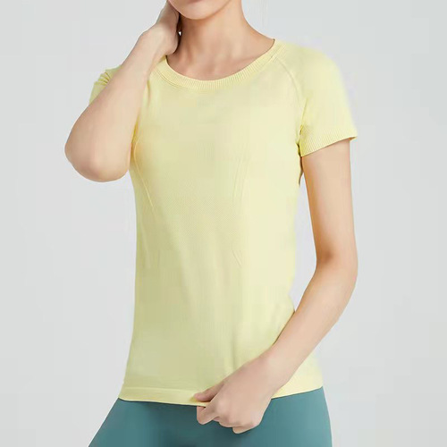 룰루레몬 Lululemon 요가 반팔 표준 스포츠 고탄성 신축성 원단 속건 탑 통기성 달리기 피트니스 솔리드 컬러 티셔츠 여성 LU01-0158