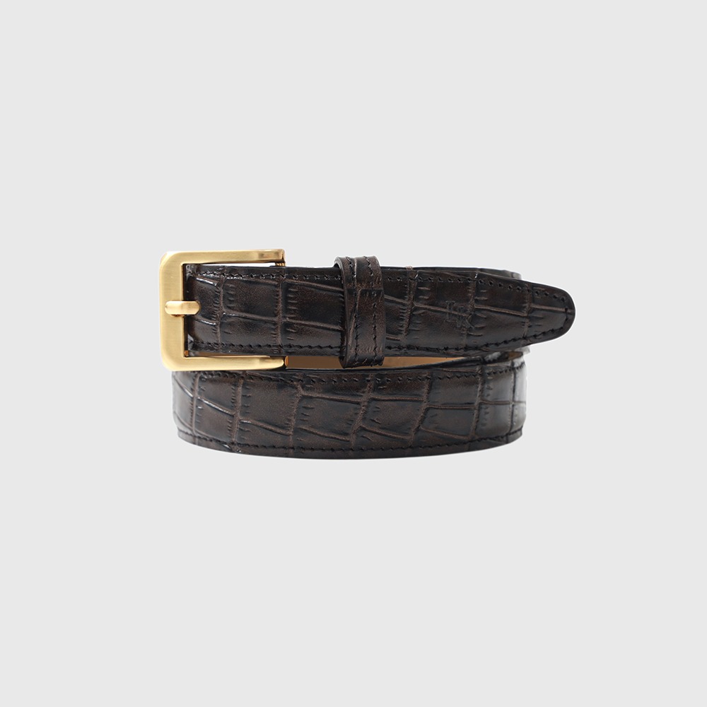 브라운 크랙 제이드 와이드 레더 벨트 / BROWN CRACK JADE WIDE LEATHER BELT