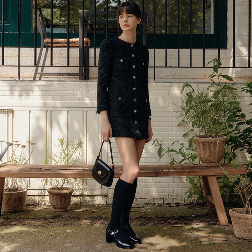 블랙 라일리 트리밍 트위드 드레스 / BLACK RILEY TRIMMED TWEED DRESS