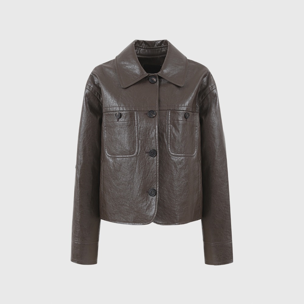 브라운 바네사 에코 레더 자켓 / BROWN VANESSA ECO LEATHER JACKET