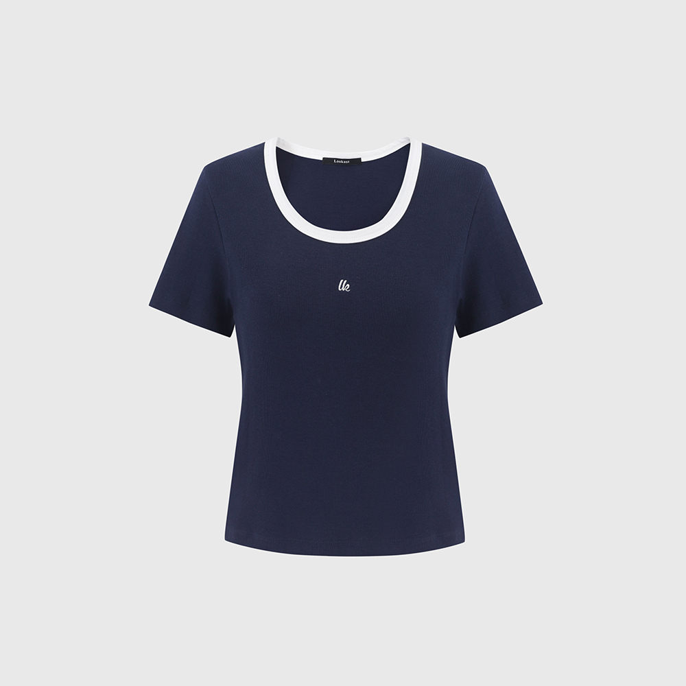 네이비 첼린 U넥 티셔츠 / NAVY CHERLYN U NECK TSHIRT