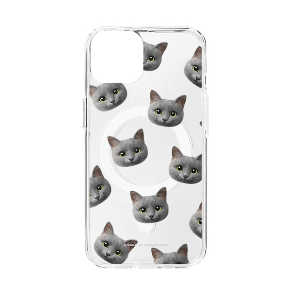 Nami the Russian Blue Face Patterns Clear Gelhard Case (for MagSafe)