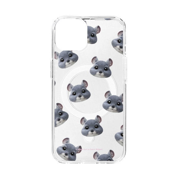 Chinchin the Chinchilla Face Patterns Clear Gelhard Case (for MagSafe)