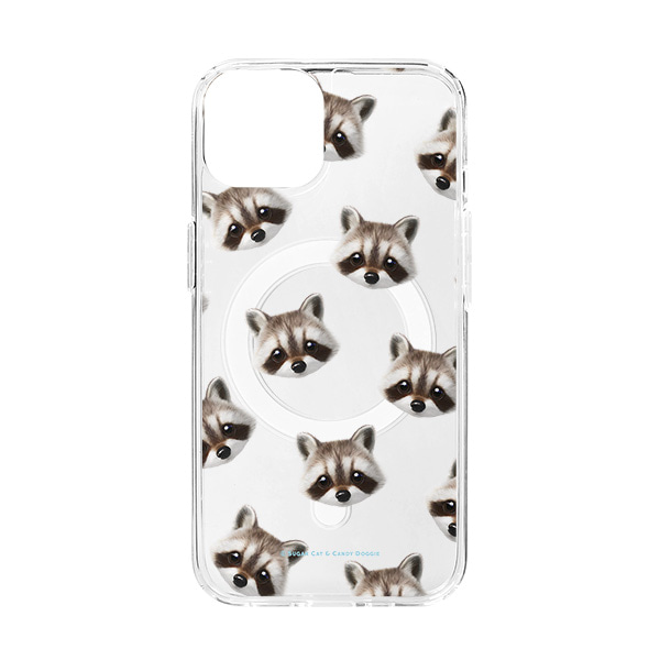 Nugulman the Raccoon Face Patterns Clear Gelhard Case (for MagSafe)