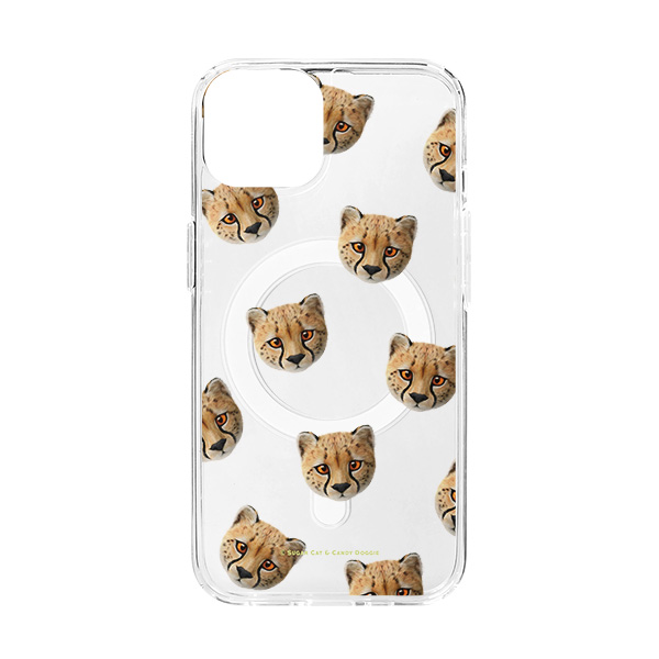 Samantha the Cheetah Face Patterns Clear Gelhard Case (for MagSafe)
