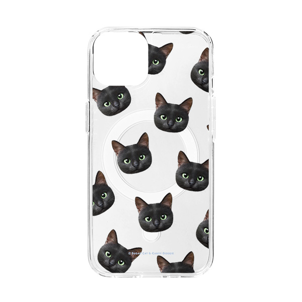 Zoro the Black Cat Face Patterns Clear Gelhard Case (for MagSafe)
