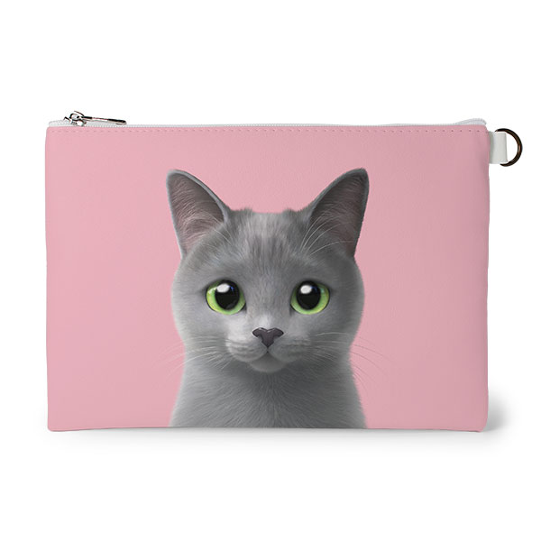 Sarang the Russian Blue Leather Flat Pouch