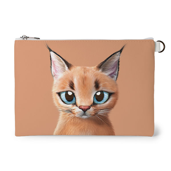 Cali the Caracal Leather Flat Pouch