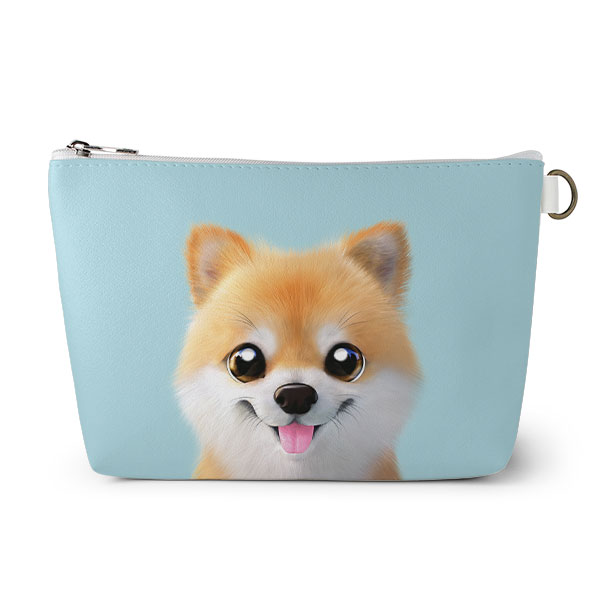 Tan the Pomeranian Leather Triangle Pouch