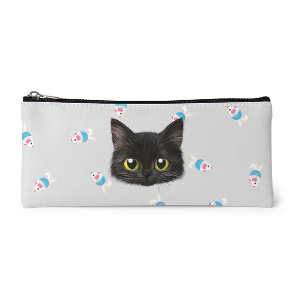 Ruru the Kitten’s Mouse Toy Face Leather Pencilcase