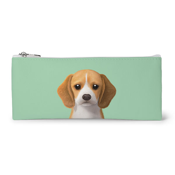 Bagel the Beagle Leather Flat Pencilcase