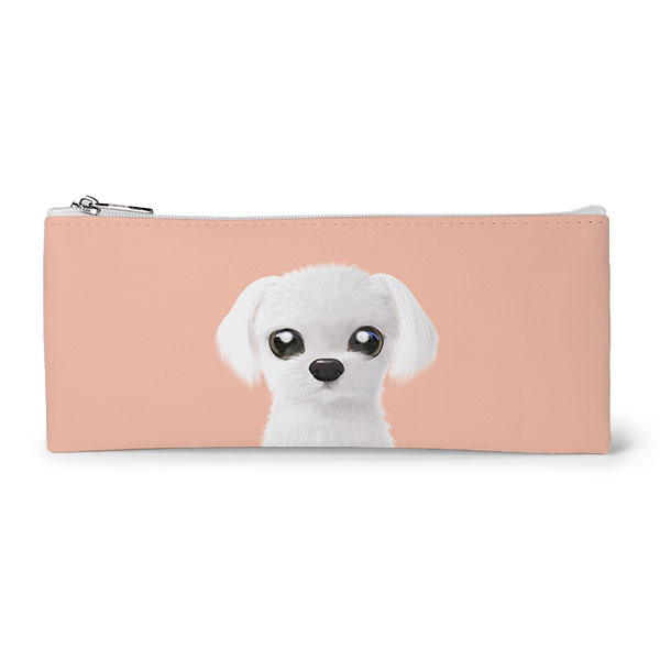 Kkoong the Maltese Leather Flat Pencilcase