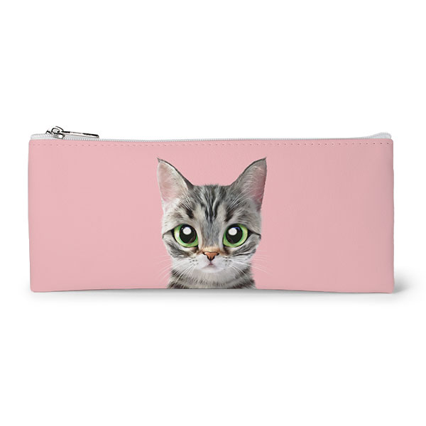 Momo the American shorthair cat Leather Flat Pencilcase