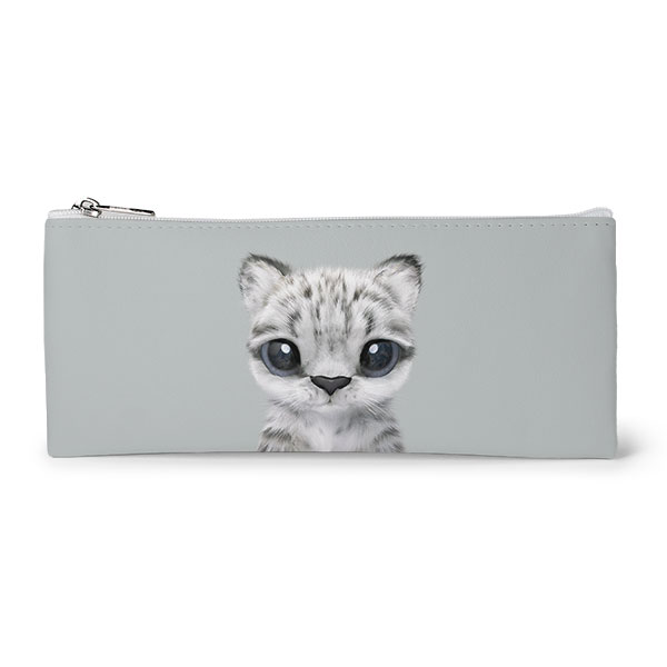 Yungki the Snow Leopard Leather Flat Pencilcase