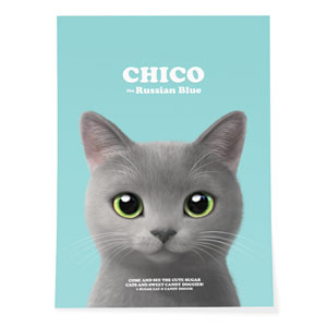 Chico the Russian Blue Retro Art Poster