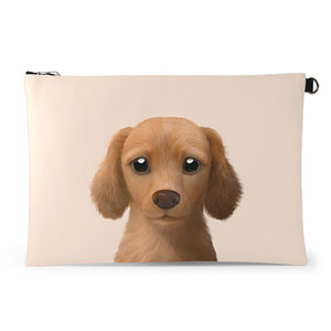 Baguette the Dachshund Leather Clutch (Flat)