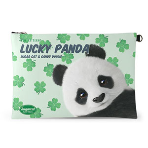 Panda’s Lucky Clover New Patterns Leather Clutch (Flat)