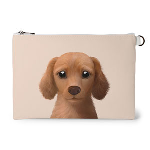 Baguette the Dachshund Leather Flat Pouch