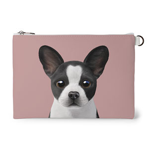 Franky the French Bulldog Leather Flat Pouch