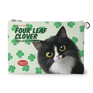 Lucky&#039;s Four Leaf Clover New Patterns Leather Flat Pouch